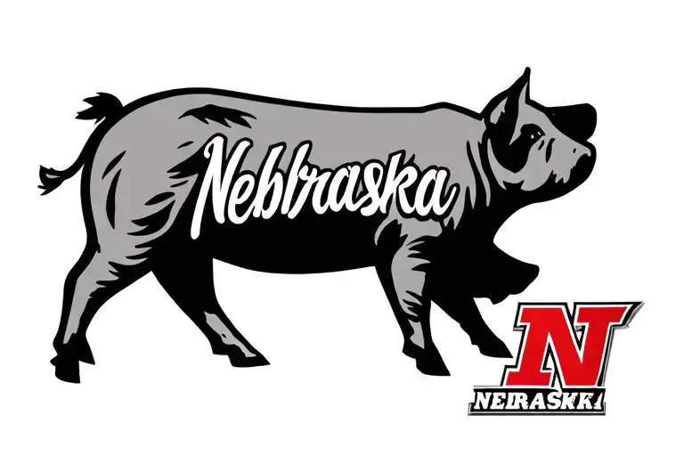 Pig Outline With Brand Of Nebraska State Outline