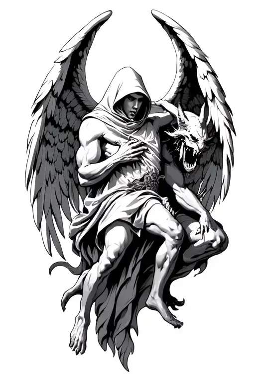 Hooded Arch Angel Defeating A Demon