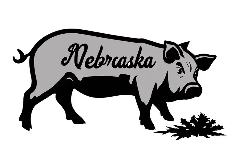 Pig Outline With Brand Of Nebraska State Outline