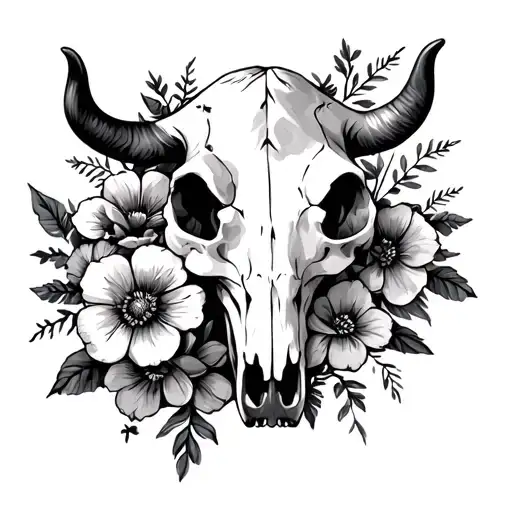 Cow Skull With Flowers