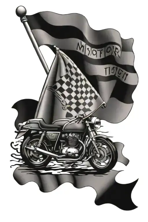 Motorsport Text And Finish Flag In The Back
