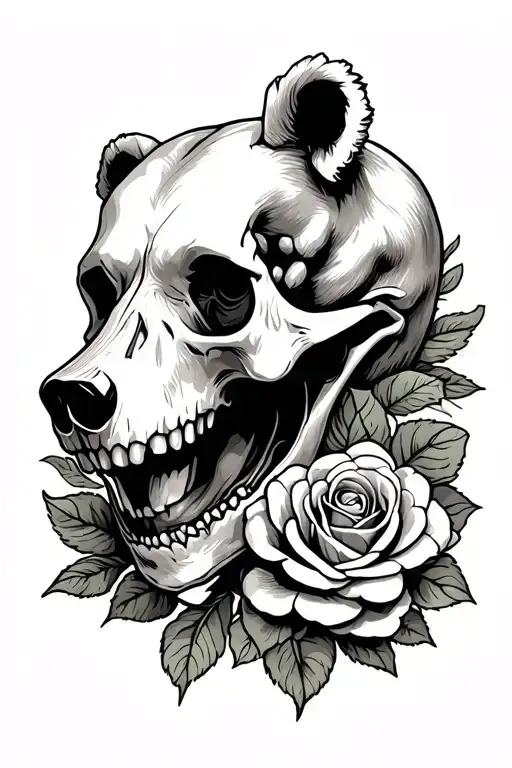 Bear Skull And Roses