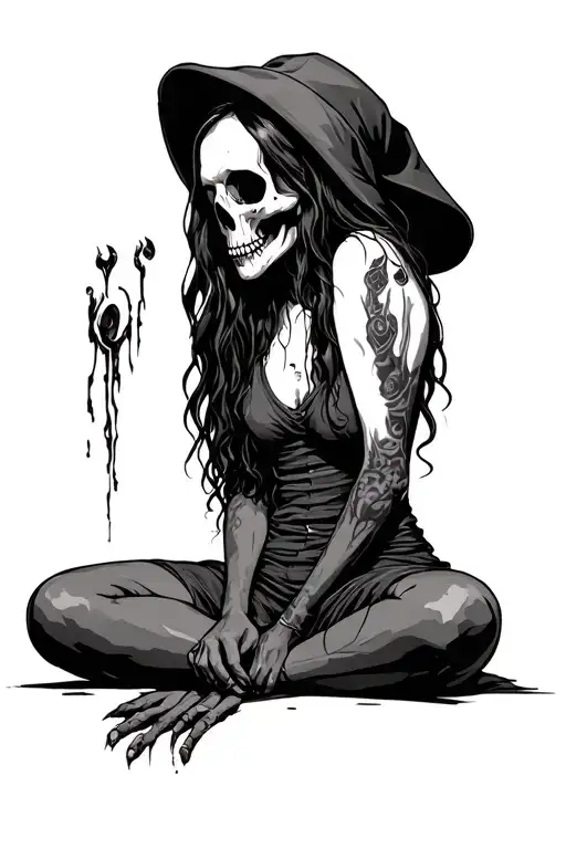 Skull Death Scary Girl Sitting