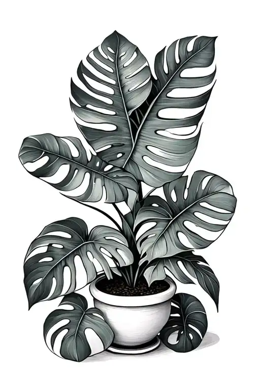 House Plants With Big Monstera Leaves Intertwined