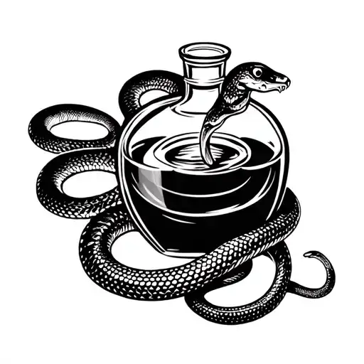 Snake Oil In A Bottle Black Tattoo Design