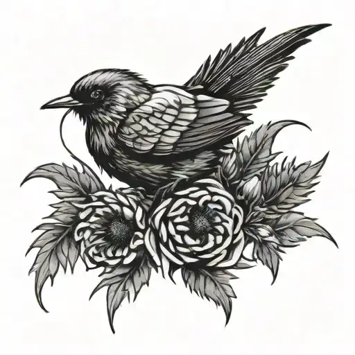 Tui Bird And Scottish Thistle Tied Together