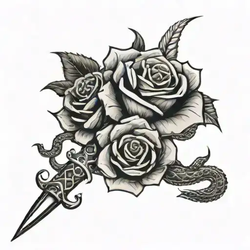 Snake And Dagger With Roses