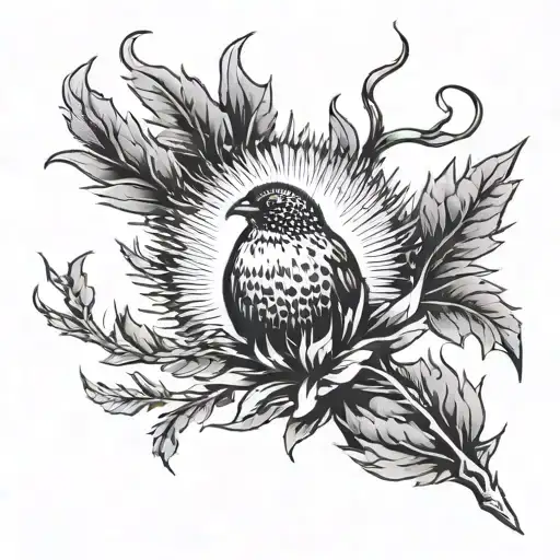 Tui And Scottish Thistle Flower