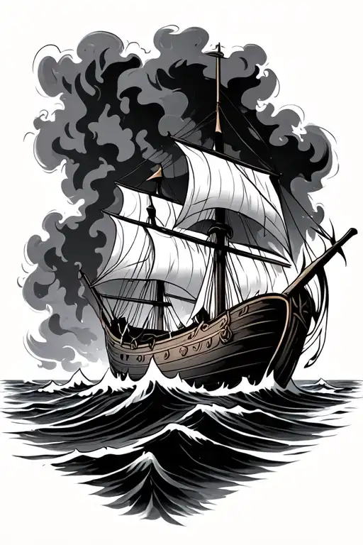A Viking Boat Burning Far At Sea