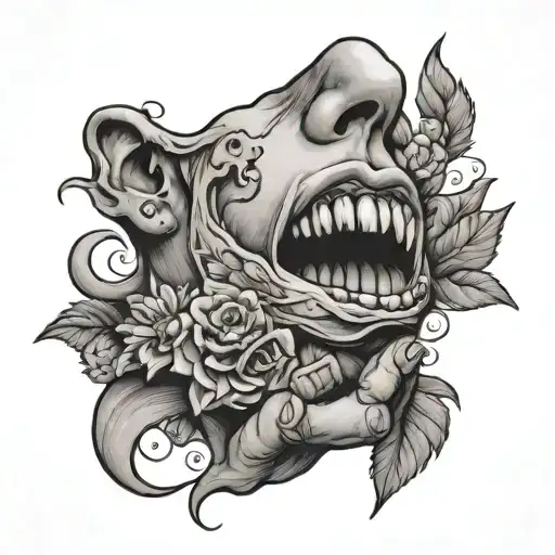 Hand Holding Throat Tattoo Featuring