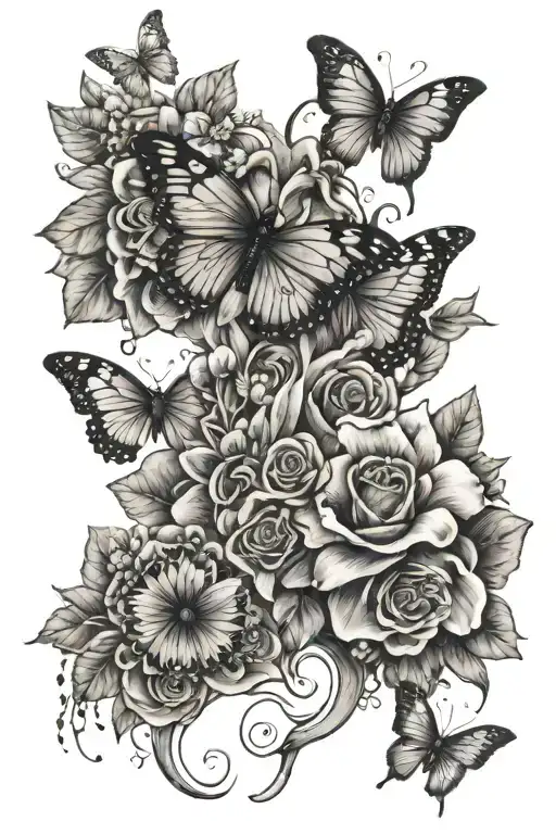 Spine Tattoo With Flowers And Butterflies That Says Perfectly Imperfect