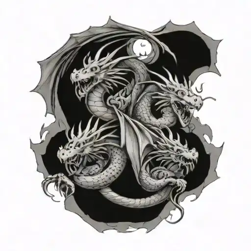 Three Dragons Flying With A Body
