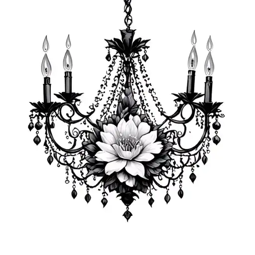 Black Dahlia Chandelier Sternum Tattoo Design
