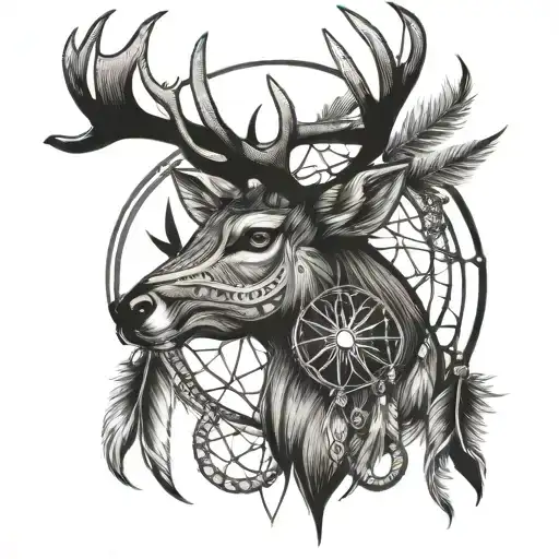 Tribal Deer And Dream Catcher