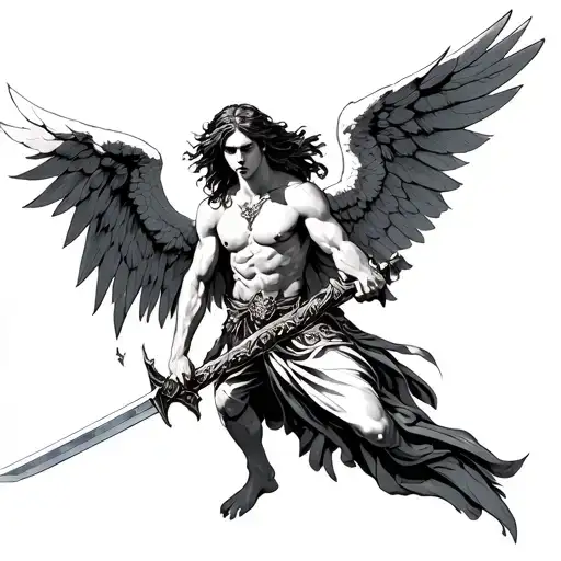 Archangel With Sword Fighting Fallen Angel
