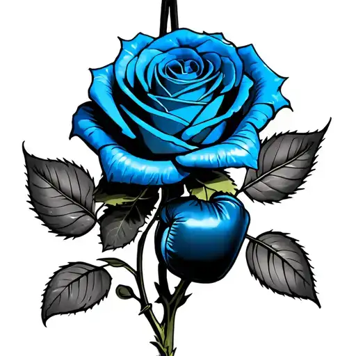 Blue Rose With Boxing Gloves Hanging