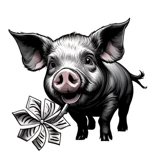 Male Pig Holding Pinwheels