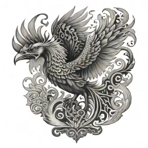 Pheonix Rising From Flames With Henna Swirls Waist Down Thigh