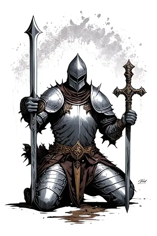 Knight Kneeling Holding A Sword