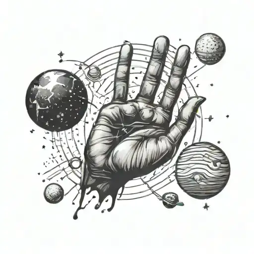 Handprint With A Picture Of Space With Planets