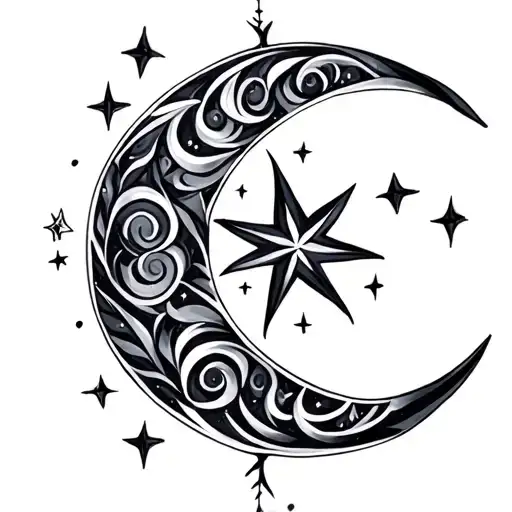 May Tribal Moon Stars Forming The Shape