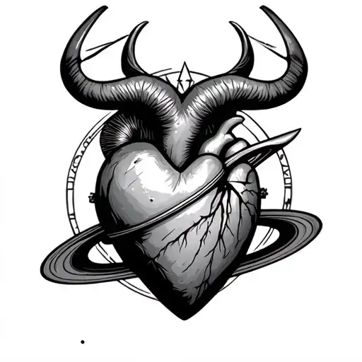 Taurus Iron Heart With Saturn God Symbol In Alchemy
