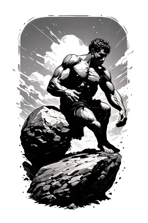 Sisyphus Pushing A Boulder