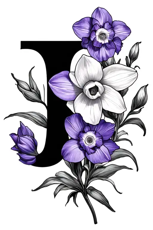 Violet And Narcissus Forming A Cross With A Capital Cursive J Incorporated
