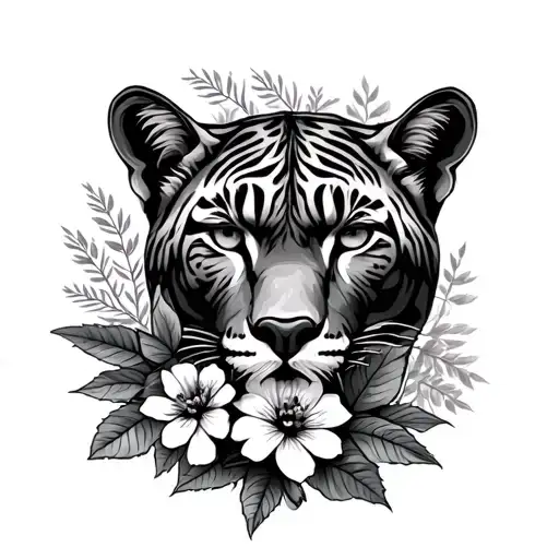 Oregon Forest Plants And Flower Wirh Cougar In Background