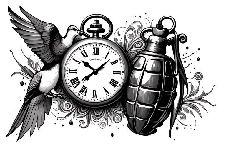 Dove And Grenade Smashed Pocket Watch Paisley Pattern