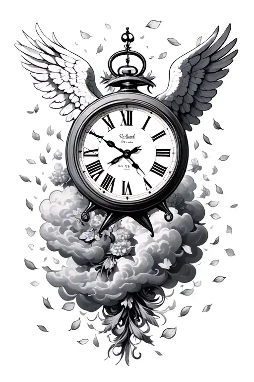 Clock Set 10Am And Angels And Clouds Around With Petals Falling More