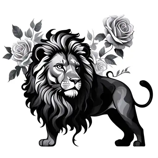 Lion With Roses