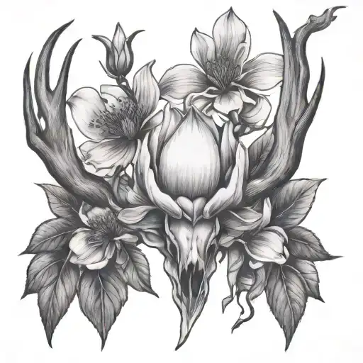 Magnolia And Antlers Surrounding The Flower Blooming