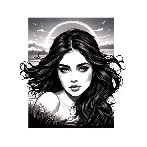 Woman Face In The Sunset