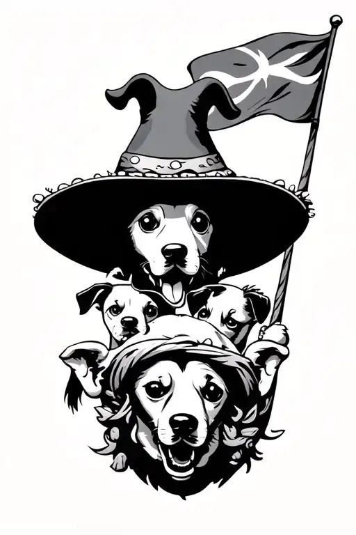 The Thousand Sunny With Staw Hat Flag And With 3 Dogs In It