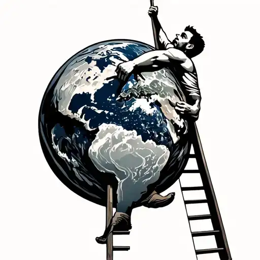 Man Holding The World On A Ladder To Climb