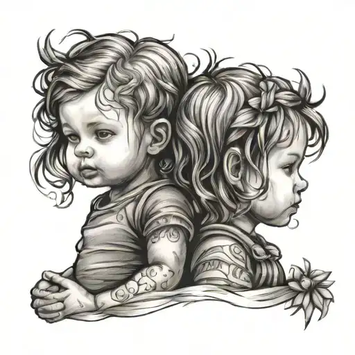 Twin Mum Boy Girl Standing