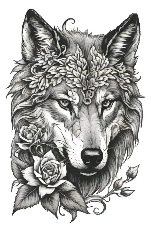 Wolf With A Flower Coming