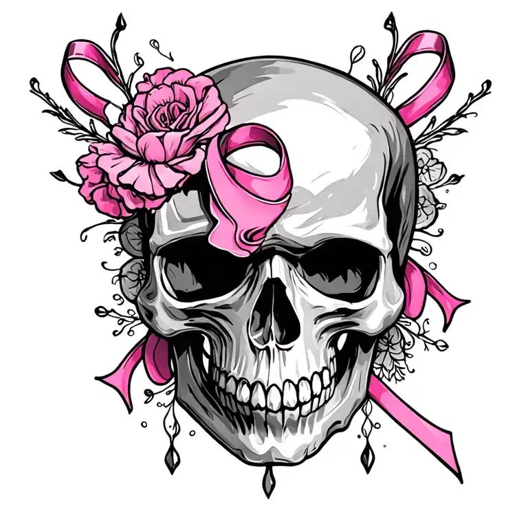 Breast Cancer Ribbon Skull