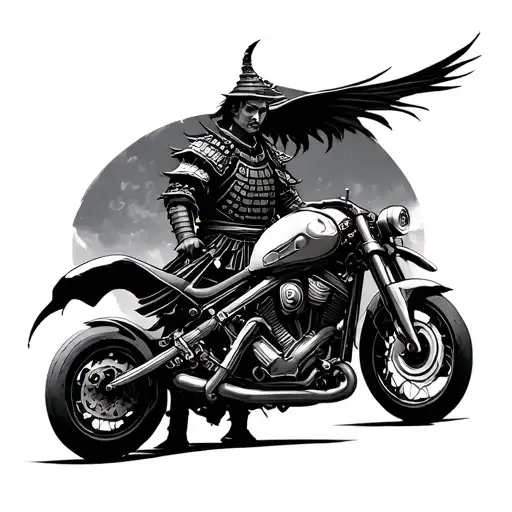 Samurai And Motorcycle With Pisces Background