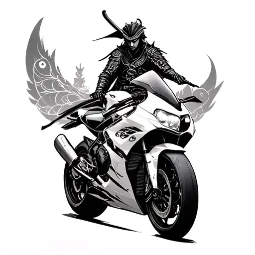 Samurai And Sportsbike With Pisces Background