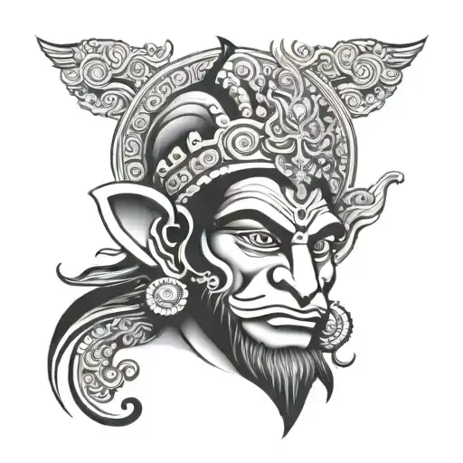Half A Hanuman Face With Hindi Text Surrounding