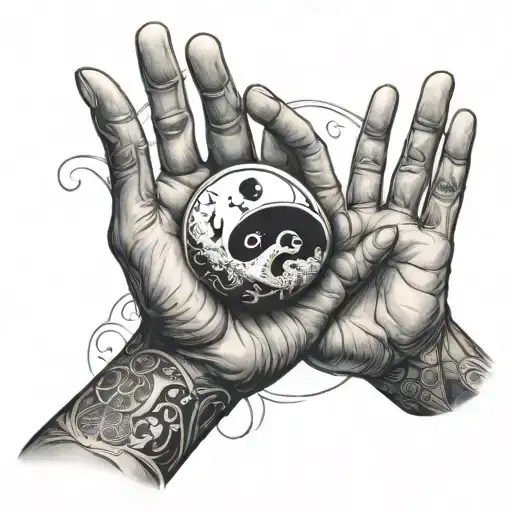 Creation Of Adam Hands Mixed With Yin And Yang Symbol