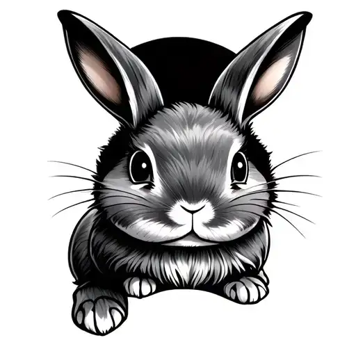 Rabbit Cute Line Tattoo Side On