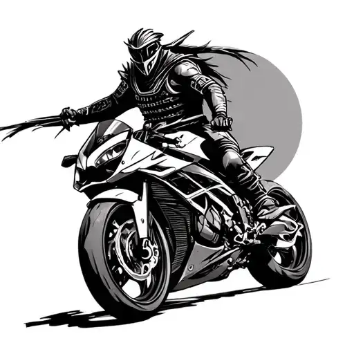 Pisces Samurai Riding A Sportsbike With Background