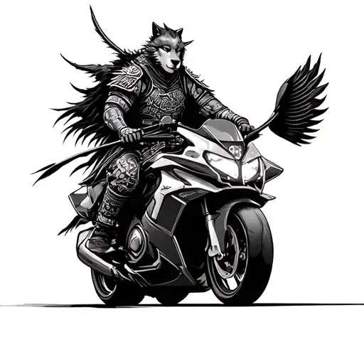 Pisces Samurai Riding A Sportsbike Wolf Cardiograph Ahamasmi Yoddha