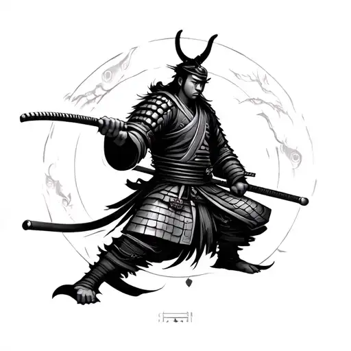 Samurai In Shrine With Pisces Background