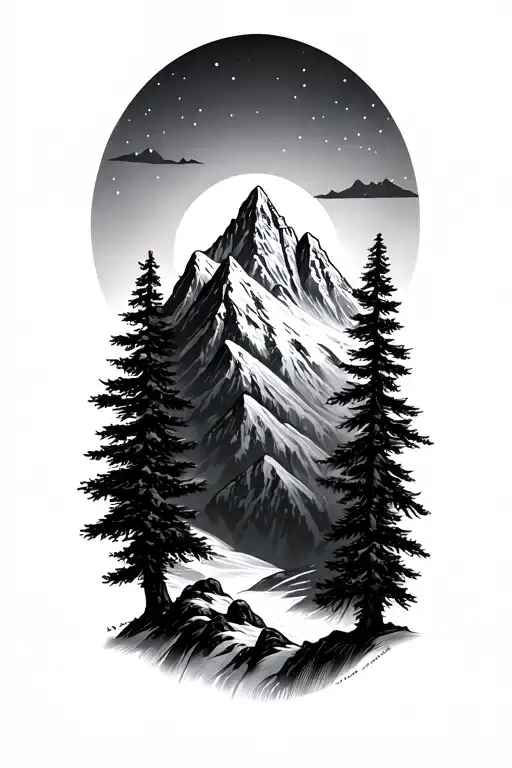 Mountain And Pine Tree