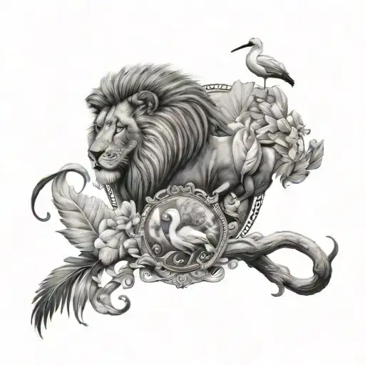 Lion And Flamingo Tattoo Design