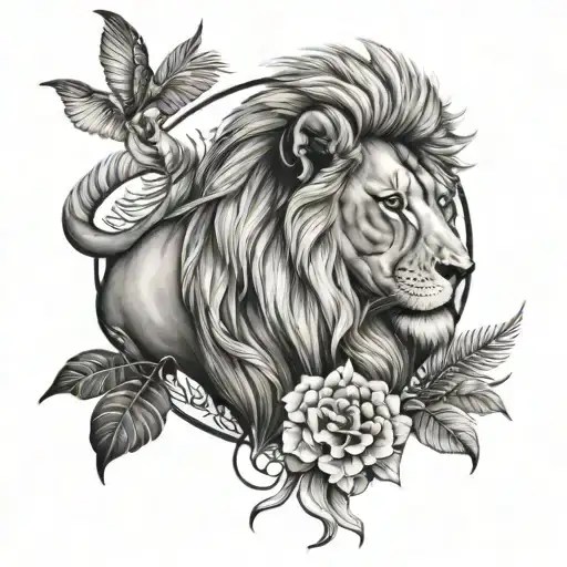 Lion And Flamingo Tattoo Design